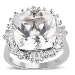 NWT WHITE TOPAZ BALLERINA HALO RING IN PLATINUM OVER STERLING SILVER SZ 8.0